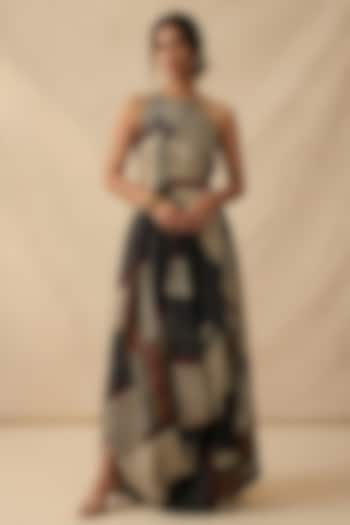 Black Cotton Satin Printed Summer Dress by Vedika M at Pernia's Pop Up Shop