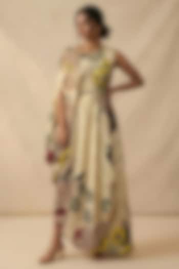 Green Cotton Satin Printed Summer Dress by Vedika M at Pernia's Pop Up Shop