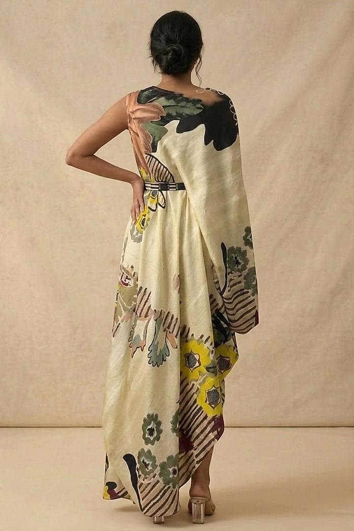 Green Cotton Satin Printed Summer Dress by Vedika M at Pernia's Pop Up Shop