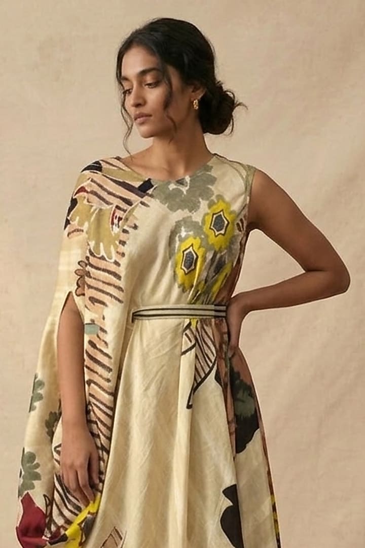 Green Cotton Satin Printed Summer Dress by Vedika M at Pernia's Pop Up Shop