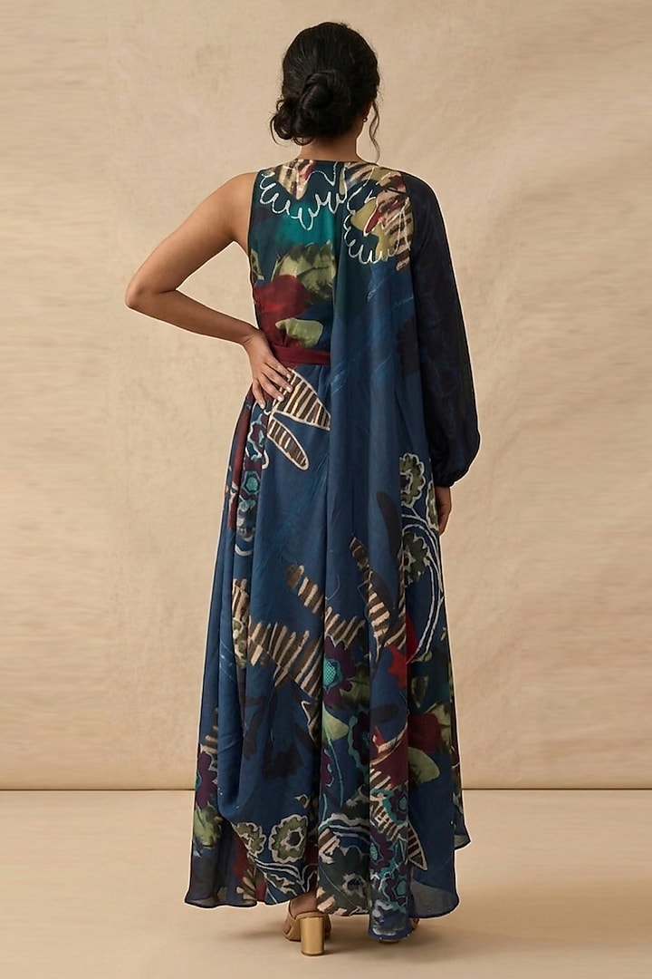 Blue Cotton Satin Printed Summer Dress by Vedika M at Pernia's Pop Up Shop