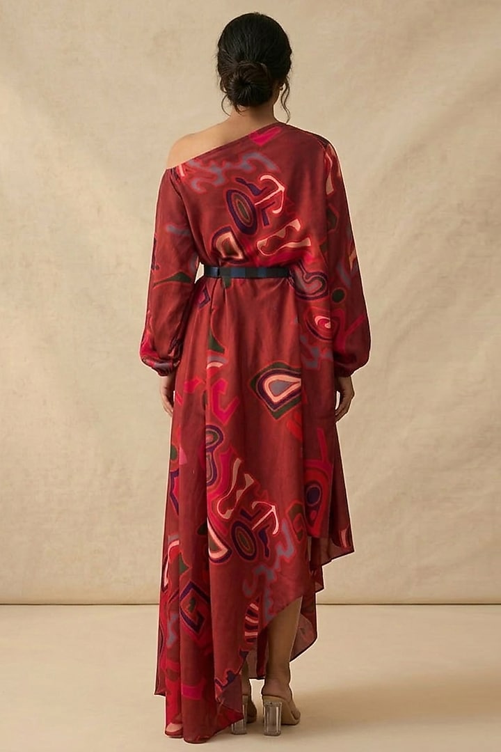 Red Cotton Satin Printed Summer Dress by Vedika M at Pernia's Pop Up Shop