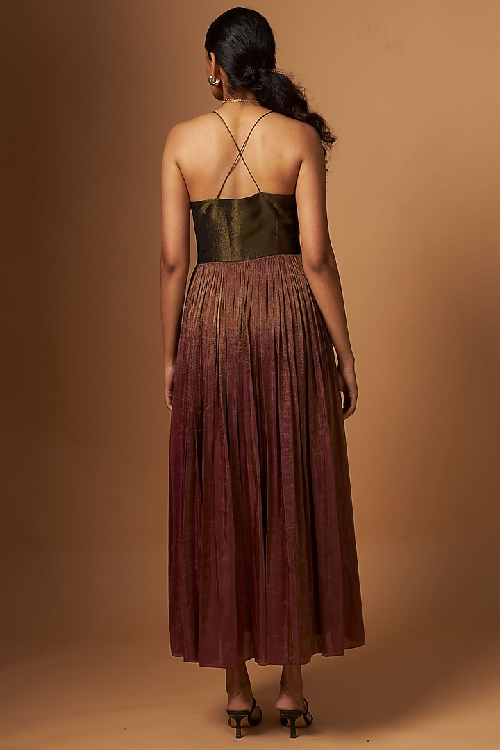 Green-Purple Tissue Silk Vacation Dress by Vedika M at Pernia's Pop Up Shop