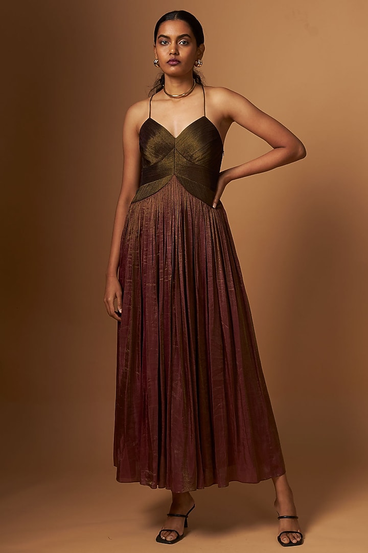Green-Purple Tissue Silk Vacation Dress by Vedika M at Pernia's Pop Up Shop