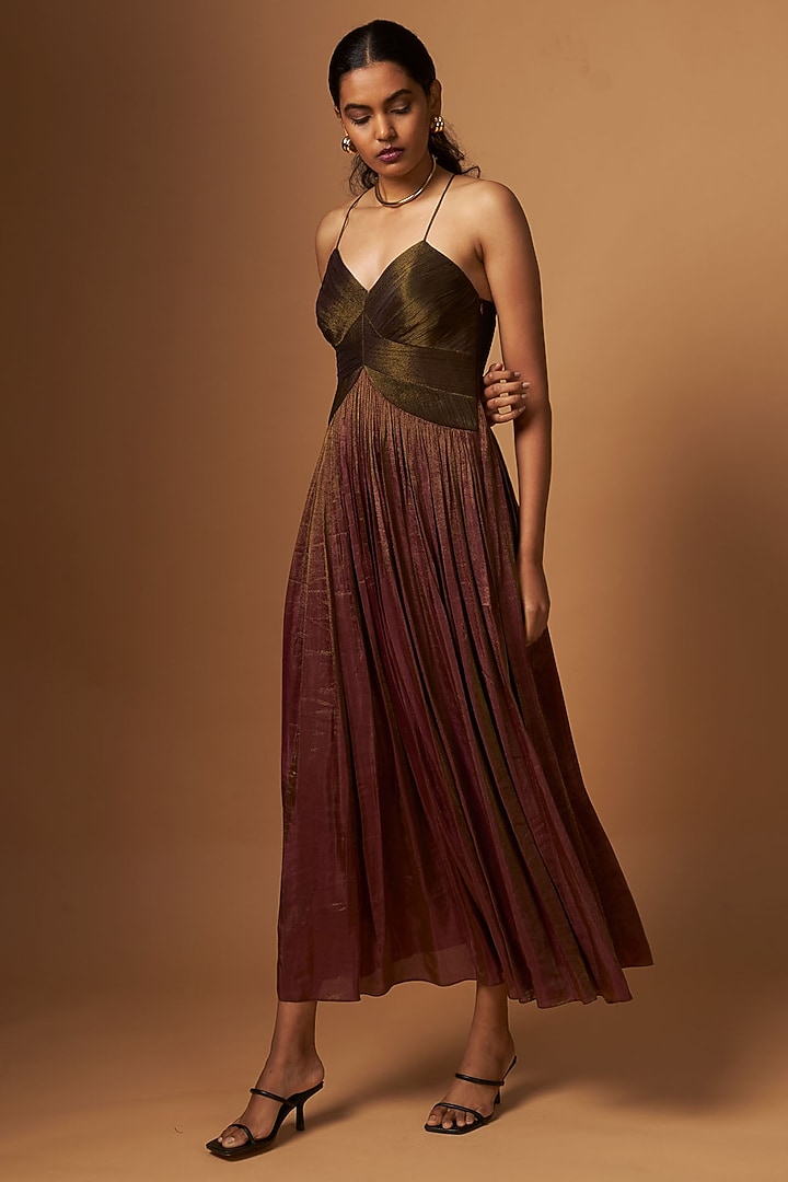Green-Purple Tissue Silk Vacation Dress by Vedika M at Pernia's Pop Up Shop