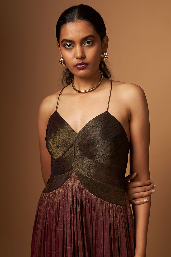 Green-Purple Tissue Silk Vacation Dress by Vedika M at Pernia's Pop Up Shop