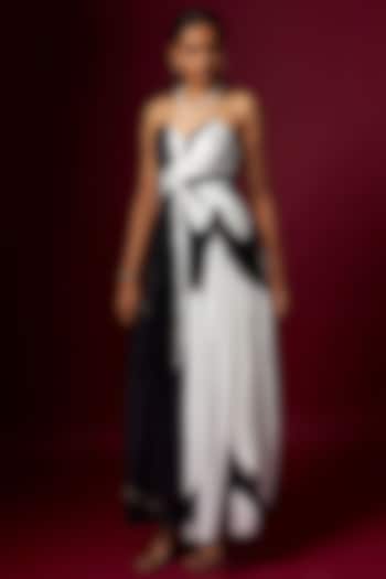 Black & White Satin Abstract Printed Vacation Dress by Vedika M at Pernia's Pop Up Shop