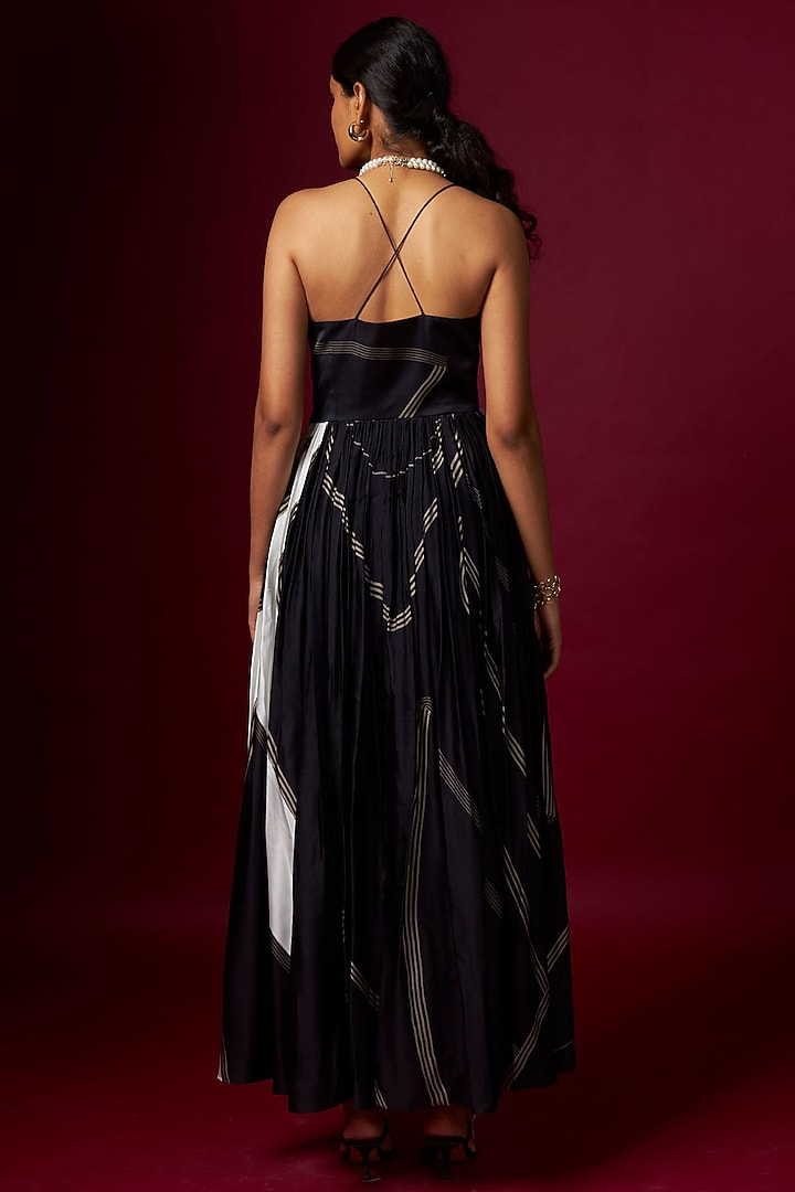 Black & White Satin Abstract Printed Vacation Dress by Vedika M at Pernia's Pop Up Shop