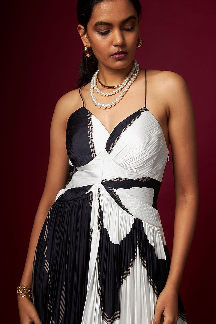 Black & White Satin Abstract Printed Vacation Dress by Vedika M at Pernia's Pop Up Shop