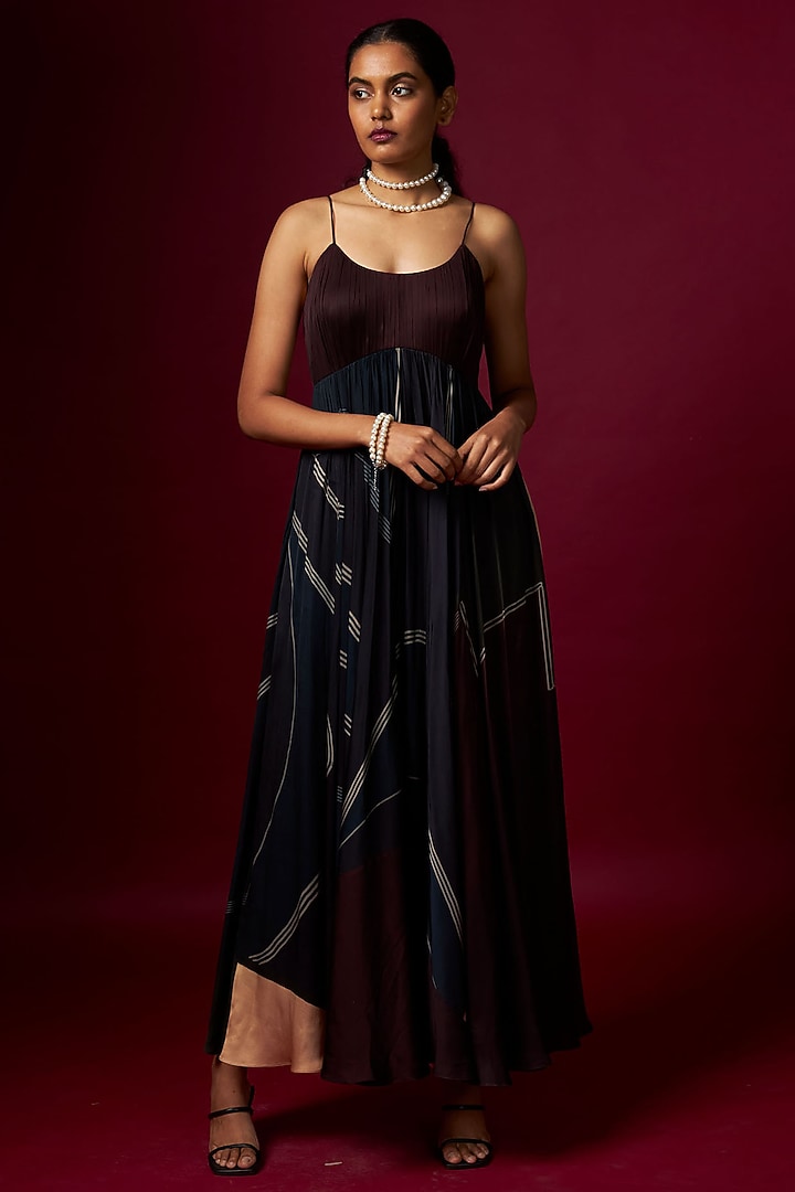 Multi-Colored Satin Abstract Printed Vacation Dress by Vedika M at Pernia's Pop Up Shop