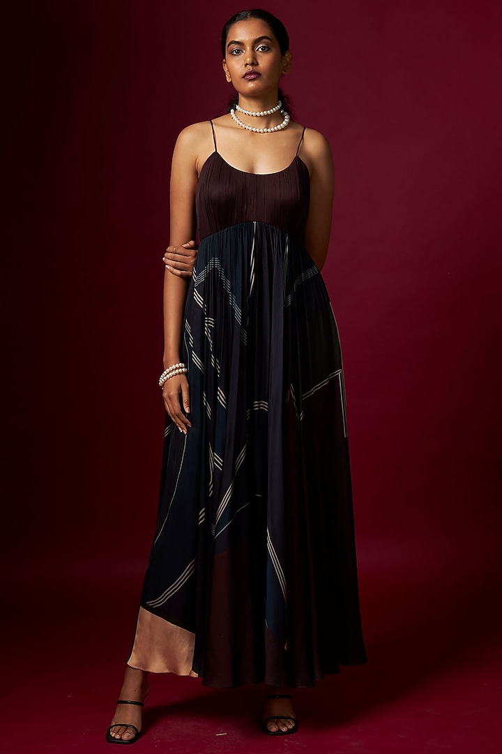 Multi-Colored Satin Abstract Printed Vacation Dress by Vedika M at Pernia's Pop Up Shop