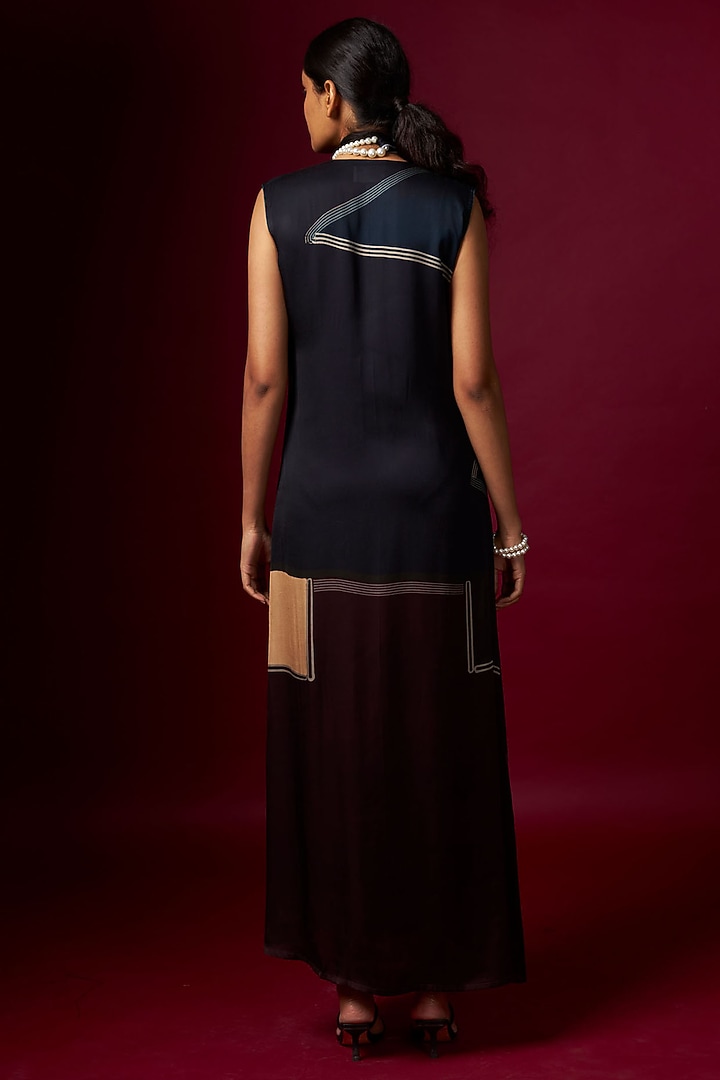 Multi-Colored Satin Abstract Printed Overlap Summer Dress by Vedika M at Pernia's Pop Up Shop