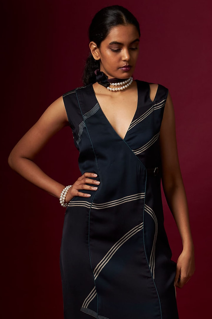 Multi-Colored Satin Abstract Printed Overlap Summer Dress by Vedika M at Pernia's Pop Up Shop