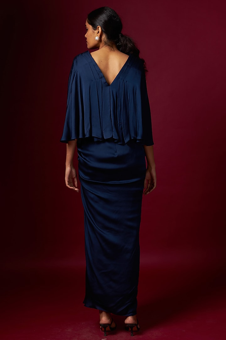 Blue Satin Draped Skirt Set by Vedika M at Pernia's Pop Up Shop
