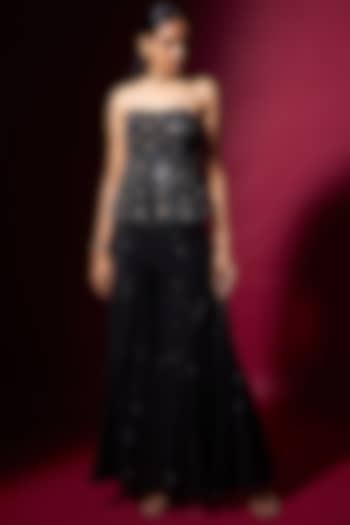 Black Sequinned Fabric Pant Set by Vedika M at Pernia's Pop Up Shop