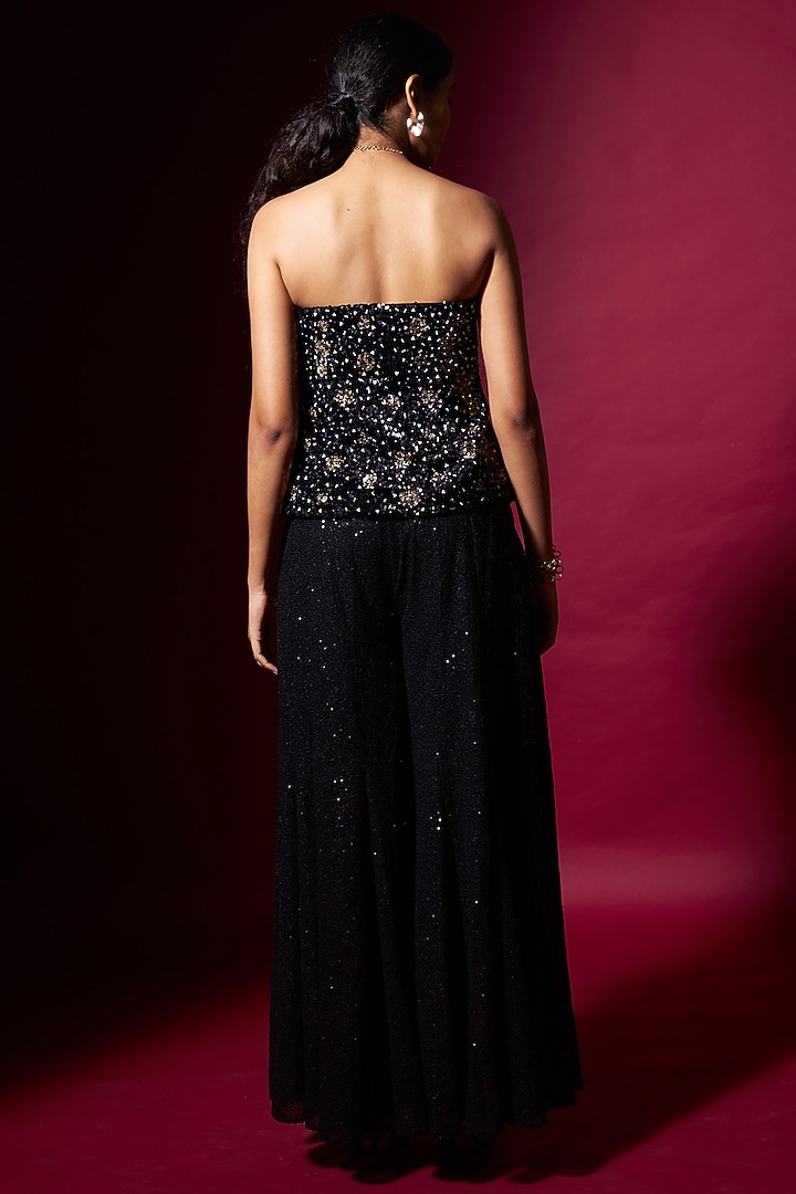 Black Sequinned Fabric Pant Set by Vedika M at Pernia's Pop Up Shop