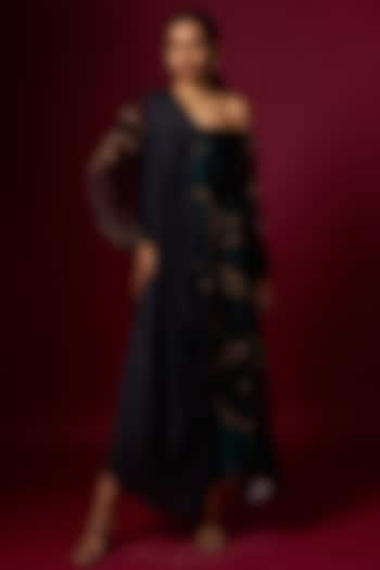 Multi-Colored Satin Abstract Printed Draped Vacation Dress With Belt by Vedika M at Pernia's Pop Up Shop