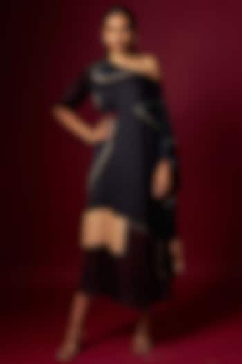 Multi-Colored Satin Abstract Printed Draped Summer Dress With Belt by Vedika M at Pernia's Pop Up Shop