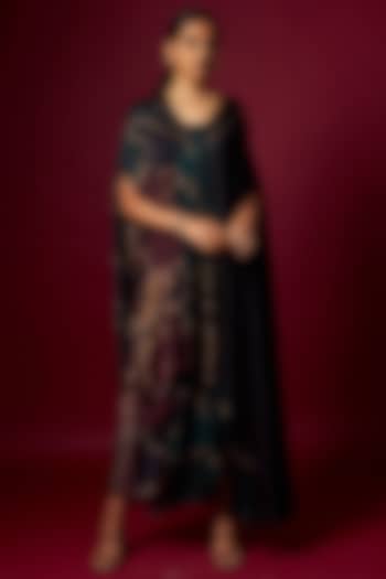 Multi-Colored Satin Abstract Printed Kaftan-Style Draped Summer Dress by Vedika M at Pernia's Pop Up Shop