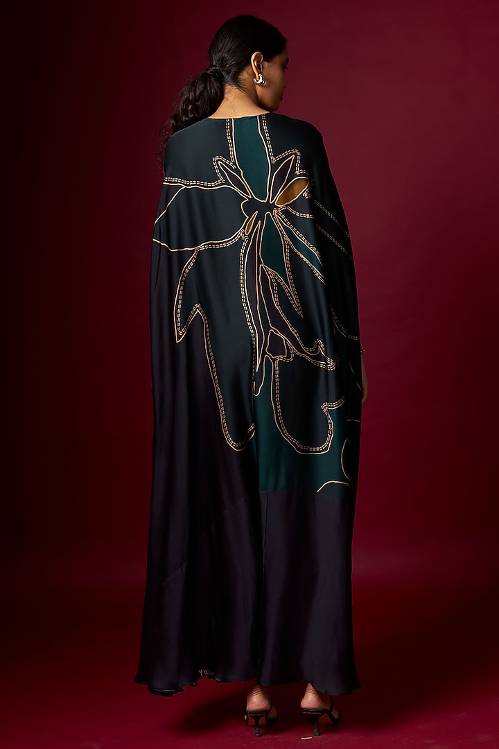 Multi-Colored Satin Abstract Printed Kaftan-Style Draped Summer Dress by Vedika M at Pernia's Pop Up Shop
