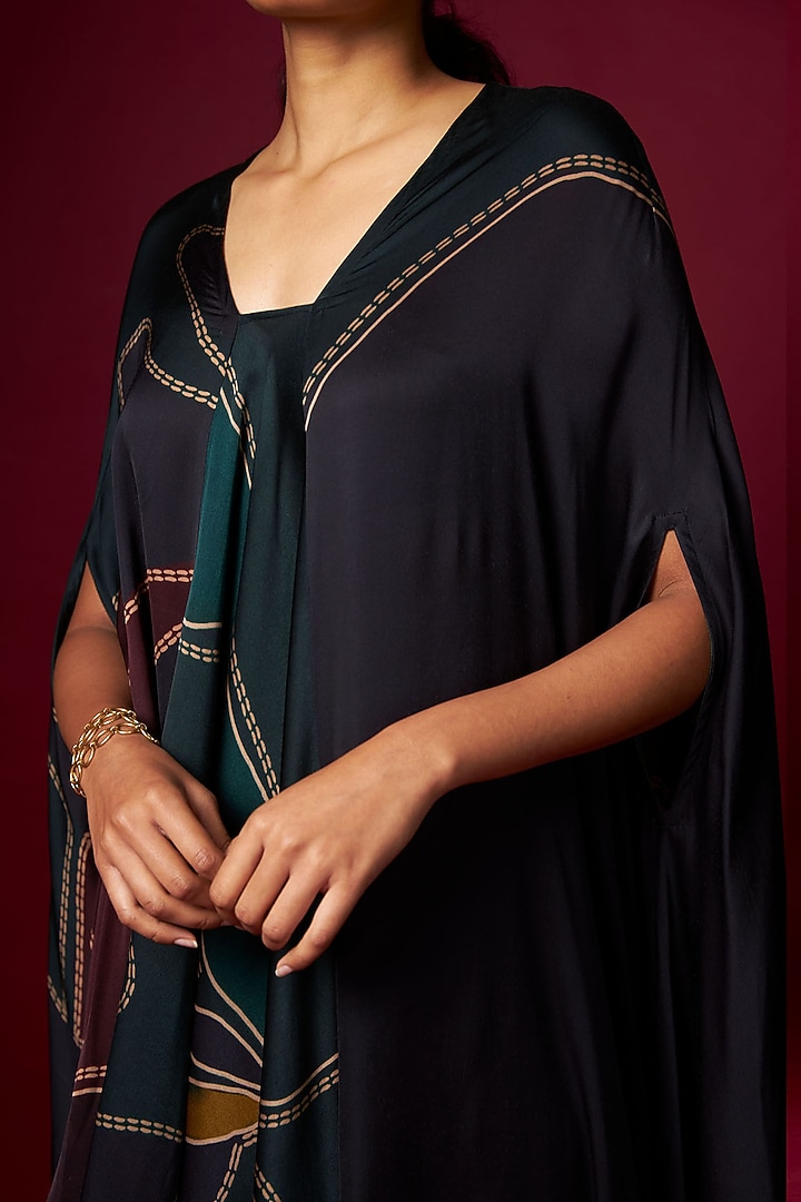 Multi-Colored Satin Abstract Printed Kaftan-Style Draped Summer Dress by Vedika M at Pernia's Pop Up Shop