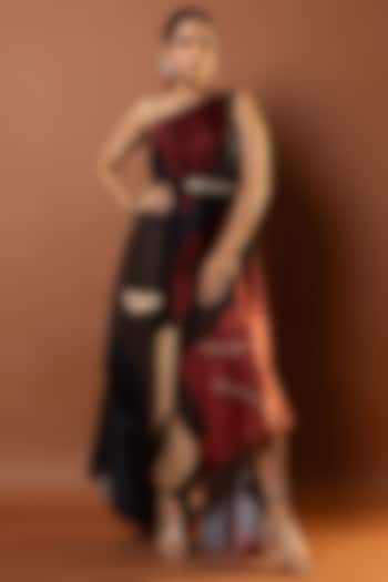 Black & Red Satin Abstract Printed Drape Vacation Dress by Vedika M at Pernia's Pop Up Shop