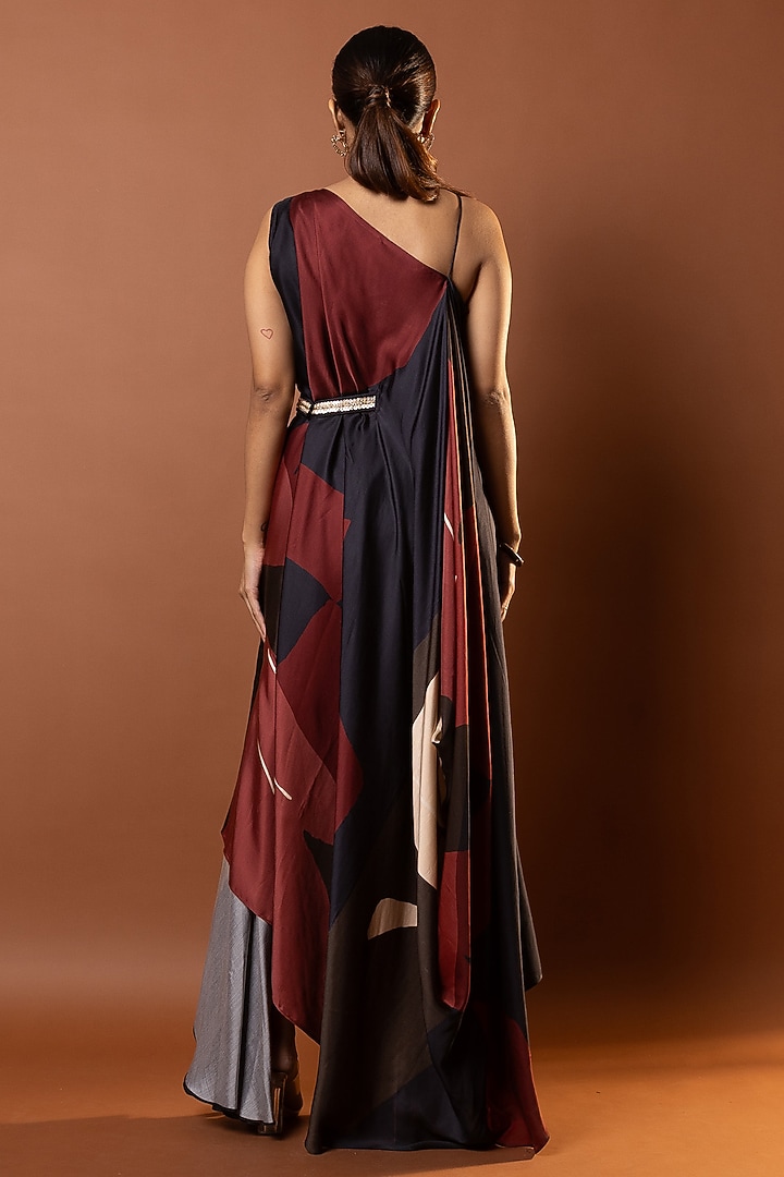 Black & Red Satin Abstract Printed Drape Vacation Dress by Vedika M at Pernia's Pop Up Shop