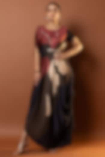 Black & Red Satin Abstract Printed Drape Vacation Dress by Vedika M at Pernia's Pop Up Shop