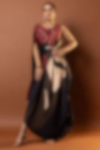 Black & Red Satin Abstract Printed Drape Vacation Dress by Vedika M at Pernia's Pop Up Shop