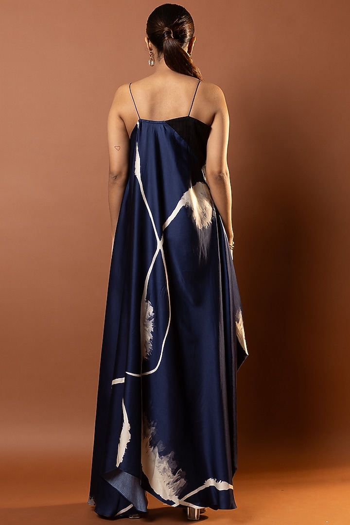 Blue Satin Drape Vacation Dress by Vedika M at Pernia's Pop Up Shop