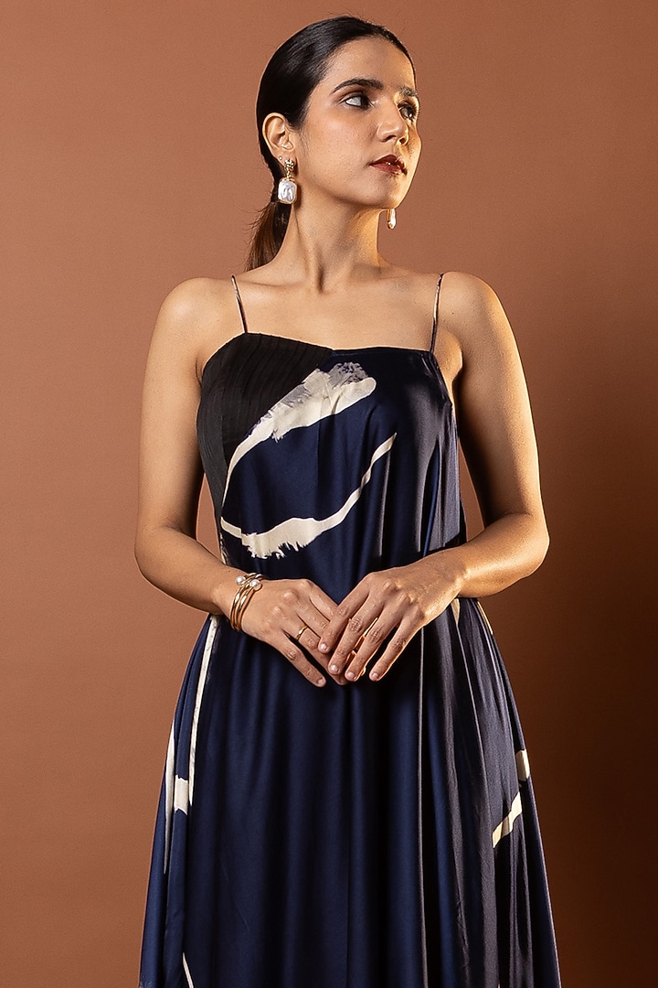 Blue Satin Drape Vacation Dress by Vedika M at Pernia's Pop Up Shop