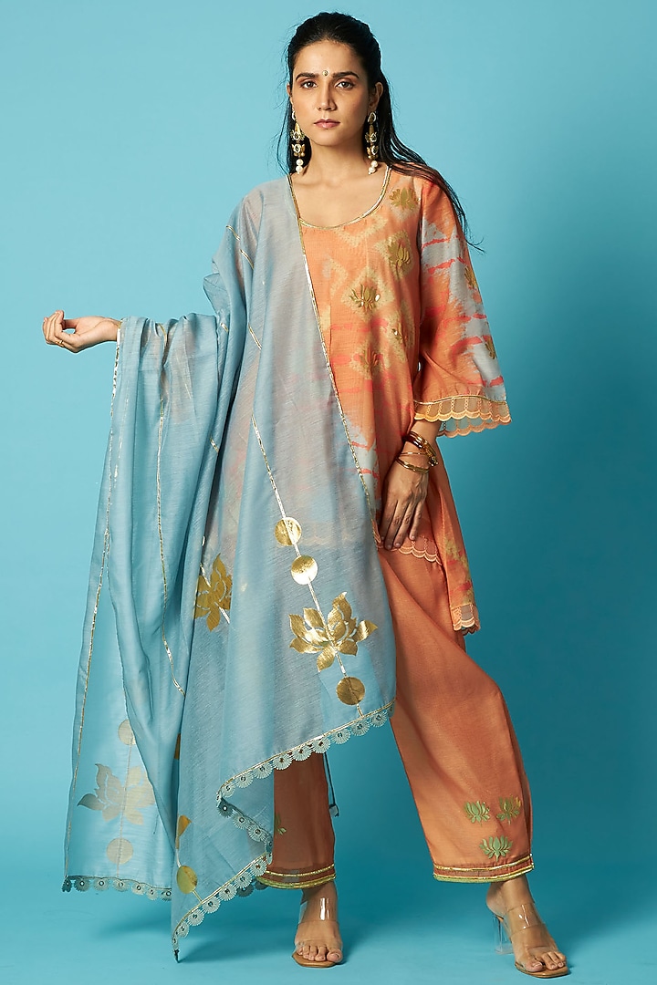 Orange Chanderi Bandhani Printed Kurta Set by Vedika M at Pernia's Pop Up Shop