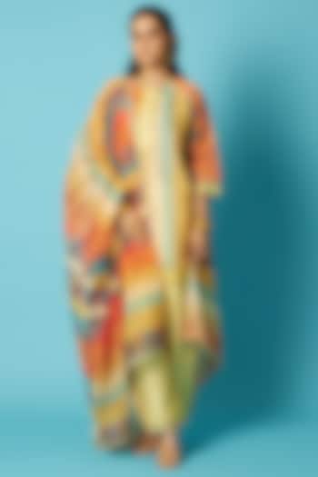 Multi-Colored Chanderi Geometric Printed Kurta Set by Vedika M at Pernia's Pop Up Shop