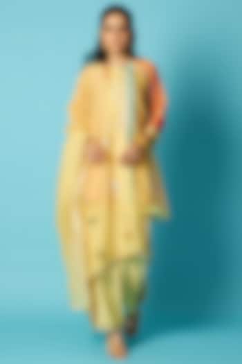 Multi-Colored Chanderi Geometric Printed Kurta Set by Vedika M at Pernia's Pop Up Shop