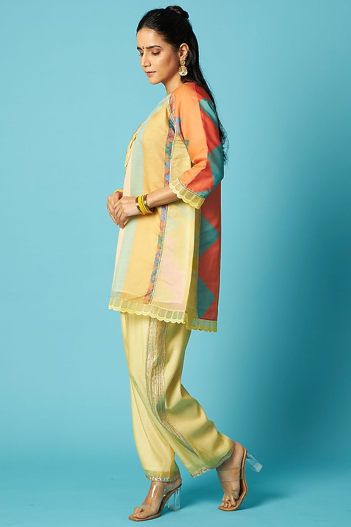 Multi-Colored Chanderi Geometric Printed Kurta Set by Vedika M at Pernia's Pop Up Shop