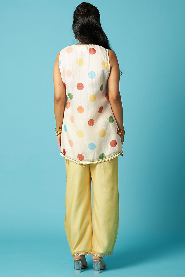 Ivory Kota Checks Polka Dot Printed Kurta Set by Vedika M at Pernia's Pop Up Shop