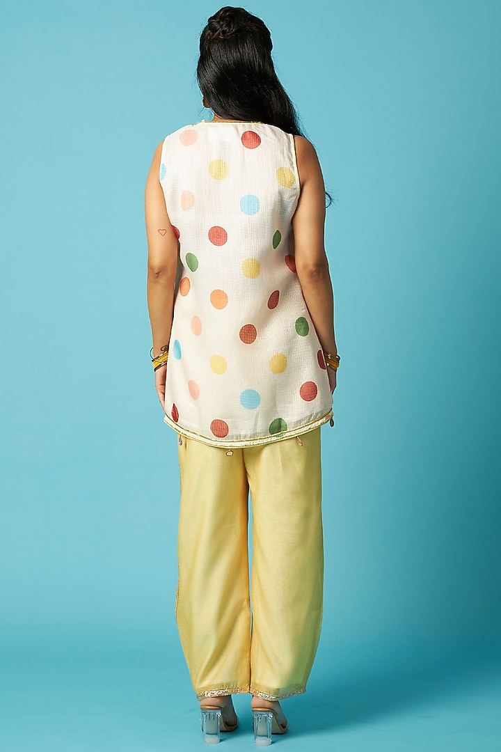 Ivory Kota Checks Polka Dot Printed Kurta Set by Vedika M at Pernia's Pop Up Shop