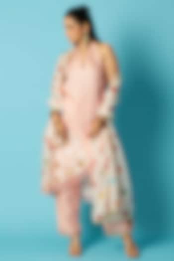Peach Chanderi Bandhani Printed Halter Kurta Set by Vedika M at Pernia's Pop Up Shop
