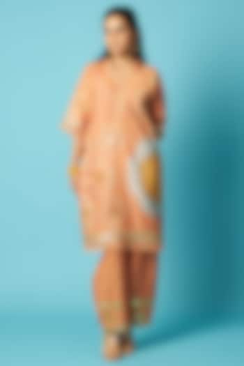 Orange Chanderi Bandhani Printed Straight Kurta Set by Vedika M at Pernia's Pop Up Shop