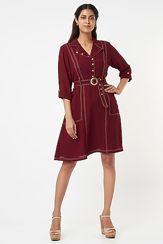 Maroon Cotton Dress by Veera Wear