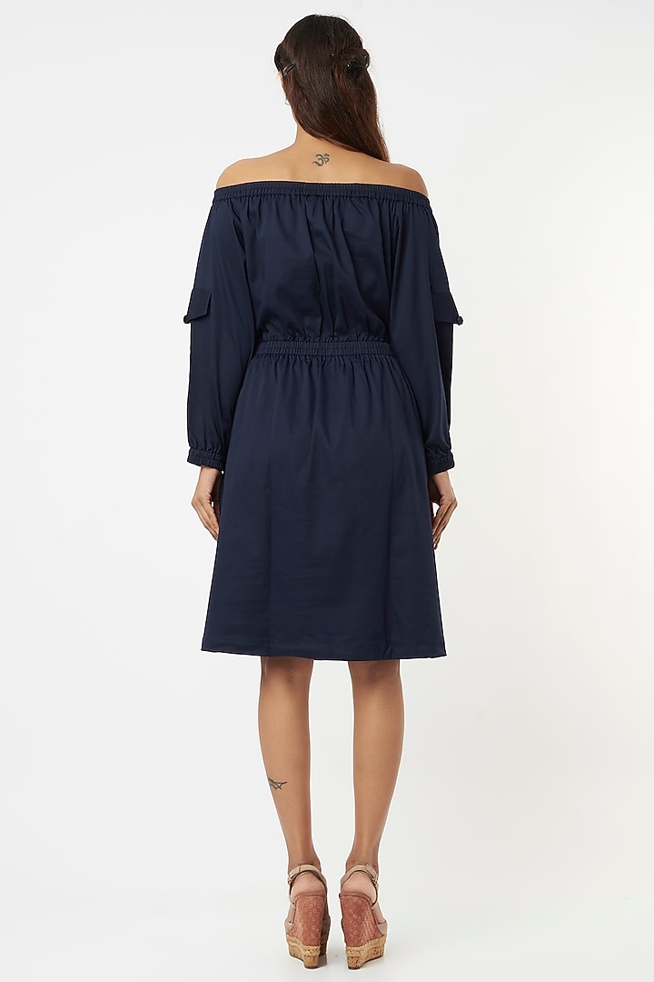 Blue Cotton Off-Shoulder Summer Dress by Veera Wear at Pernia's Pop Up Shop