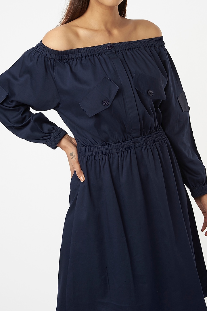 Blue Cotton Off-Shoulder Summer Dress by Veera Wear at Pernia's Pop Up Shop