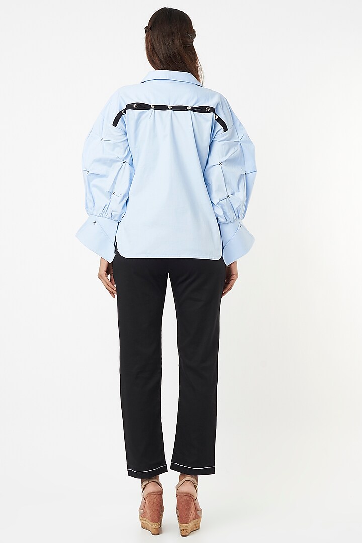 Sky Blue Cotton Asymmetrical Shirt by Veera Wear at Pernia's Pop Up Shop