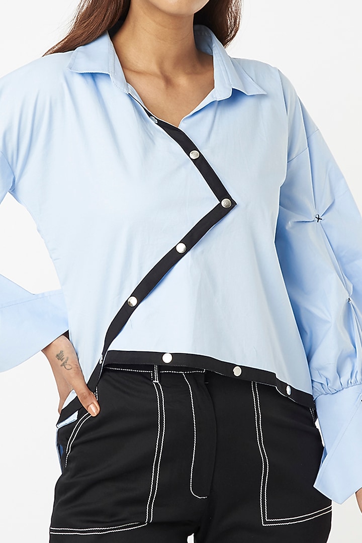 Sky Blue Cotton Asymmetrical Shirt by Veera Wear at Pernia's Pop Up Shop