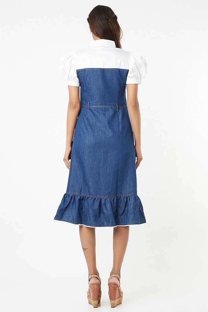 White & Blue Denim Summer Dress by Veera Wear at Pernia's Pop Up Shop