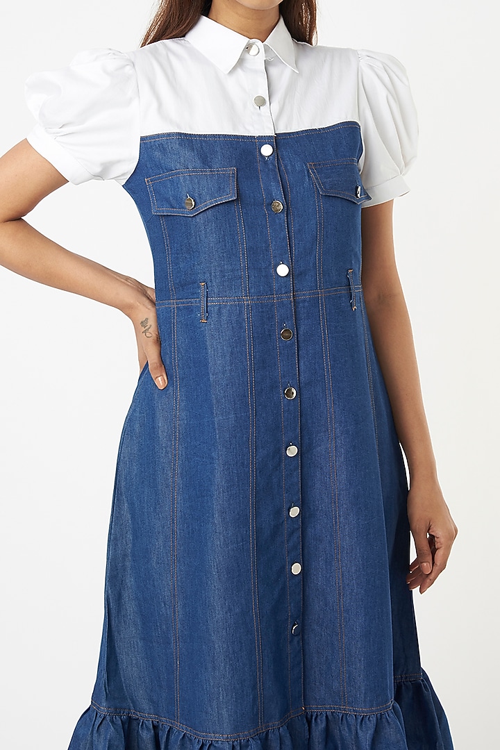 White & Blue Denim Summer Dress by Veera Wear at Pernia's Pop Up Shop
