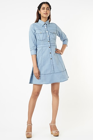 Blue Dress In Denim by Veera Wear