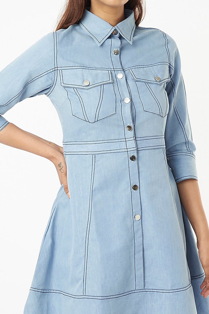 Blue Summer Dress In Denim by Veera Wear at Pernia's Pop Up Shop
