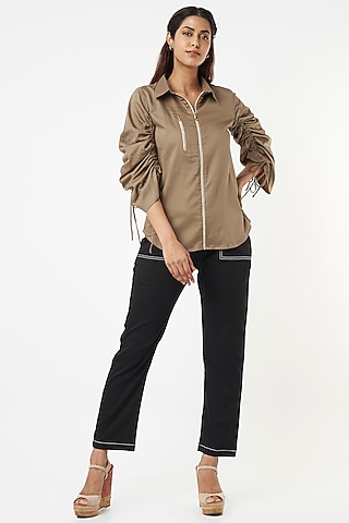 Olive Cotton Shirt by Veera Wear