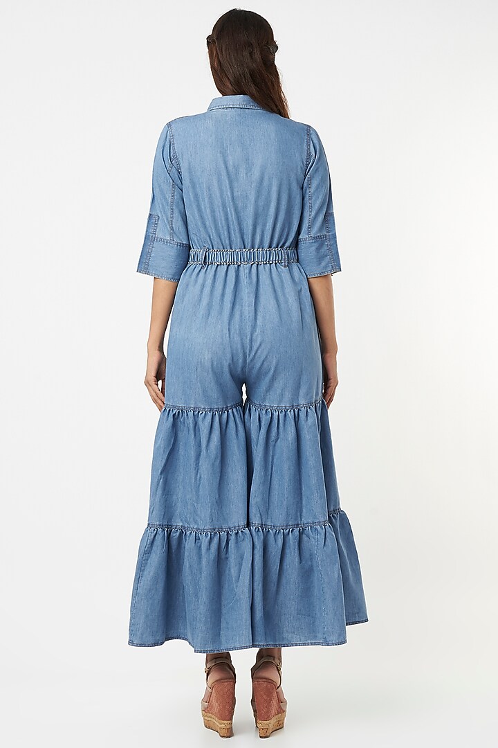 Sky Blue Summer Dress In Denim by Veera Wear at Pernia's Pop Up Shop